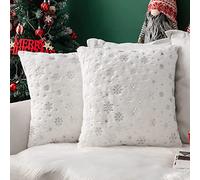 MIULEE Pack of 2 Christmas Cushion Covers Faux Fur Throw Pillow Cover Fluffy Soft Decorative with Snow Patterns Square Pillow Covers Plush Case for Sofa Bedroom 20 x 20 Inches 50 x 50 cm White