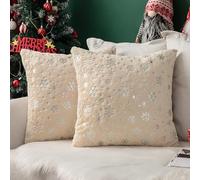 MIULEE Pack of 2 Christmas Cushion Covers Faux Fur Throw Pillow Cover Fluffy Soft Decorative with Snow Patterns Square Pillow Covers Plush Case for Sofa Bedroom 18 x 18 Inches 45 x 45 cm Beige