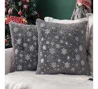 MIULEE Pack of 2 Christmas Cushion Covers Faux Fur Throw Pillow Cover Fluffy Soft Decorative with Snow Patterns Square Pillow Covers Plush Case for Sofa Bedroom 18 x 18 Inches 45 x 45 cm Grey