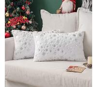MIULEE Pack of 2 Christmas Cushion Covers Faux Fur Throw Pillow Cover Fluffy Soft Decorative with Snow Patterns Rectangle Pillow Covers Plush Case for Sofa Bedroom 12 x 20 Inches 30 x 50 cm White