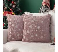 MIULEE Pack of 2 Christmas Cushion Covers Faux Fur Throw Pillow Cover Fluffy Soft Decorative with Snow Patterns Square Pillow Covers Plush for Sofa Bedroom 18 x 18 Inches 45 x 45 cm Pink