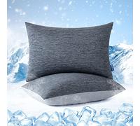 MIULEE Pack of 2 Cooling Pillowcases with Nylon Silk Cooling Fiber Double-sided Cool Pillow Case Breathable Silky Bamboo Pillow cases with Invisible Zipper 50x65 cm 20x26 Inch Grey