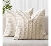 MIULEE Pack of 2 Corduroy Cream White Square Christmas Cushion Cover 45x45 cm 18x18 inch Boho Decorative Throw Pillowcase for Living Room Sofa Bedroom
