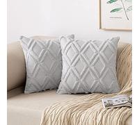 MIULEE Pack of 2 Cushion Covers Faux Fur Throw Pillow Covers Pillowcase Fluffy with Plush Wool Throw Pillow Case Elegant Decoration Cushions for Sofa Bedroom 16x16 Inch 40x40 cm Light Grey