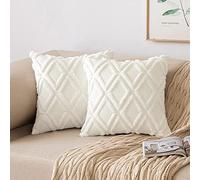 MIULEE Pack of 2 Cushion Covers Faux Fur Throw Pillow Covers Pillowcase Fluffy with Plush Wool Throw Pillow Case Elegant Decoration Cushions for Sofa Bedroom 18x18 Inch 45x45cm Cream