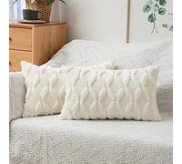 MIULEE Pack of 2 Cushion Covers Fluffy Pillowcase Wool Rectangle Throw Pillow Case Modern Home Decoration Decorative Elegant With Plush for Sofa Bedroom Living Room 30x50cm 12x20 Inch Milky