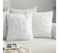 MIULEE Pack of 2 Faux Fur Christmas Cushion Covers Fluffy Soft Decorative Square Pillowcase Plush Case Faux Fur Throw Pillow Cover For Livingroom Sofa Bedroom 24x24 Inch 60x60cm 24"x24" White