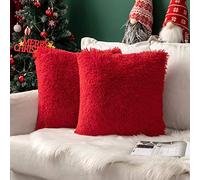 MIULEE Pack of 2 Faux Fur Christmas Cushion Covers Fluffy Soft Decorative Square Pillowcase Plush Case Faux Fur Throw Pillow Cover For Livingroom Sofa Bedroom 20x20 Inch 50x50cm 20"x20" Red