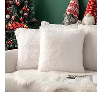 MIULEE Pack of 2 Faux Fur Cushion Covers Fluffy Soft Decorative Square Pillowcase Plush Case Faux Fur Throw Pillow Cover For Livingroom Sofa Bedroom 16x16 Inch 40x40cm 16"x16" White
