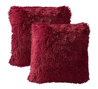 MIULEE Pack of 2 Faux Fur Cushion Covers Fluffy Soft Decorative Square Pillowcase Plush Case Faux Fur Throw Pillow Cover For Livingroom Sofa Bedroom 16x16 Inch 40x40cm 16"x16" Burgundy