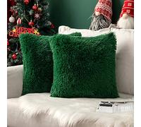 MIULEE Pack of 2 Faux Fur Cushion Covers Fluffy Soft Decorative Square Pillowcase Plush Case Faux Fur Throw Pillow Cover For Livingroom Sofa Bedroom 16x16 Inch 40x40cm 16"x16" Dark Green
