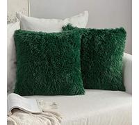 MIULEE Pack of 2 Faux Fur Cushion Covers Fluffy Soft Decorative Square Pillowcase Plush Case Faux Fur Throw Pillow Cover For Livingroom Sofa Bedroom 18x18 Inch 45x45cm 18"x18" Dark Green