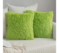 MIULEE Pack of 2 Faux Fur Throw Pillow Cover Fluffy Soft Decorative Square Pillow covers Plush Case Faux Fur Cushion Covers For Livingroom Sofa Bedroom 16"x16" Green