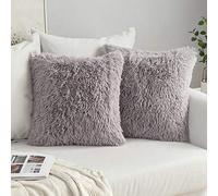 MIULEE Pack of 2 Faux Fur Throw Pillow Cover Fluffy Soft Decorative Square Pillow covers Plush Case Faux Fur Cushion Covers for Livingroom Sofa Bedroom 16"x16" Grey