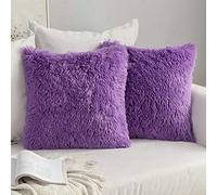 MIULEE Pack of 2 Faux Fur Throw Pillow Cover Fluffy Soft Decorative Square Pillow covers Plush Case Faux Fur Cushion Covers For Livingroom Sofa Bedroom 16"x16" Purple