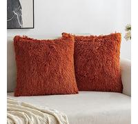 MIULEE Pack of 2 Faux Fur Throw Pillow Cover Fluffy Soft Decorative Square Pillow covers Plush Case Faux Fur Cushion Covers For Livingroom Sofa Bedroom 18x18 Inch Caramel