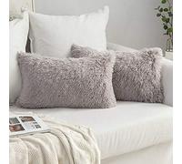 MIULEE Pack of 2 Faux Fur Throw Pillow Cover Fluffy Soft Decorative Square Pillow covers Plush Case Faux Fur Cushion Covers For Livingroom Sofa Bedroom 12 x 20 Inch 30 x 50 cm Grey