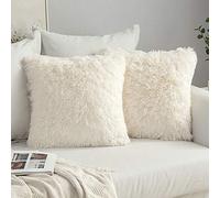 MIULEE Pack of 2 Faux Fur Throw Pillow Cover Fluffy Soft Decorative Square Pillow covers Plush Case Faux Fur Cushion Covers For Chair Livingroom Sofa Bedroom 24x24 Inch 60x60cm Cream white