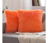 MIULEE Pack of 2 Faux Fur Throw Pillow Cover Fluffy Soft Decorative Square Pillow covers Plush Case Faux Fur Cushion Covers For LivingRoom Sofa Bedroom 16"x16" Bright Orange