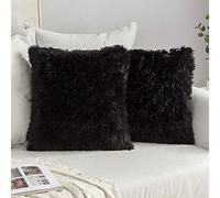 MIULEE Pack of 2 Faux Fur Throw Pillow Cover Fluffy Soft Decorative Square Pillow covers Plush Case Faux Fur Cushion Covers For Livingroom Sofa Bedroom 20 x 20 Inch 50 x 50 cm Black