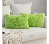 MIULEE Pack of 2 Faux Fur Throw Pillow Cover Fluffy Soft Decorative Square Pillow covers Plush Case Faux Fur Cushion Covers For Livingroom Sofa Bedroom 12 x 20 Inch 30 x 50 cm 12"x20" Green