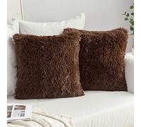 MIULEE Pack of 2 Faux Fur Throw Pillow Cover Fluffy Soft Decorative Square Pillow covers Plush Case Faux Fur Cushion Covers For Livingroom Sofa Bedroom 20 x 20 Inch 50x50cm Chocolate