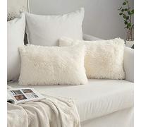 MIULEE Pack of 2 Faux Fur Throw Pillow Cover Fluffy Soft Decorative Square Pillow Covers Plush Faux Fur Cushion Covers For Livingroom Sofa Bedroom 12 x20 Inch 30 x 50cm 12"x20" Cream white