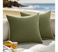 MIULEE Pack of 2 Outdoor Weatherproof Cushion Covers Decorative Modern Throw Pillow Covers Decoration Polyster Linen-Look Pillowcases For Garden Sofa Living Room Bed Cushion Cover 45x45cm Dark-green