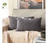 MIULEE Pack of 2 Velvet Cushion Covers Home Decoration with Square Pattern Throw Pillow Covers Super Soft Modern Smooth Washable for Living Room Bedroom Sofa Dark Grey 30x50cm 12x20 Inch