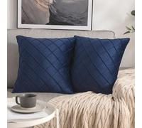MIULEE Pack of 2 Velvet Cushion Covers Home Decoration with Square Pattern Throw Pillow Covers Super Soft Modern Smooth Washable for Living Room Bedroom Sofa Navy Blue 40x40cm 16x16 Inch