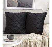 MIULEE Pack of 2 Velvet Cushion Covers Home Decoration with Square Pattern Throw Pillow Covers Super Soft Modern Smooth Washable for Living Room Bedroom Sofa Black 40x40cm 16x16 Inch