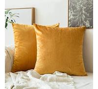 MIULEE Pack of 2 Velvet Soft Decorative Square Throw Pillow Case Cushion Covers Luxury Pillowcases for Livingroom Sofa Bedroom with Invisible Zipper 40cm x 40cm 16x16 Inches Gold