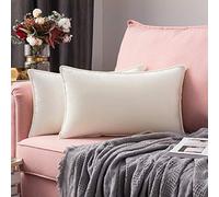 MIULEE Pack of 2 Velvet Soft Decorative Square Throw Pillow Case Flanges Cushion Covers Pillowcases for Livingroom Sofa Bedroom with Invisible Zipper 30cm x 50cm 12x20 Inch Set of Two Cream