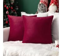 MIULEE Pack of 2 Velvet Soft Decorative Square Throw Pillow Case Flanges Cushion Covers Pillowcases for Livingroom Sofa Bedroom with Invisible Zipper 45cm x 45cm 18x18 Inch Wine Red