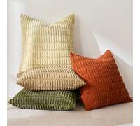 MIULEE Pack of 4 Corduroy Cushion Covers Square Soft Pilllow Covers 45x45 cm 18x18 inch Boho Decoration Throw Pillowcase with Invisible Zipper for Living Room Sofa Bedroom Brown Green Series