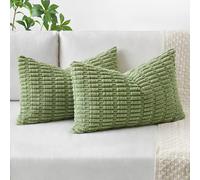MIULEE Pack of Corduroy Square Cushion Cover 2 Green 30x50 cm 12x20