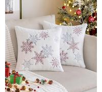 MIULEE Set of 2 Christmas Cushion Covers Snow Embroidery Decorative Pillowcase Faux Fur Soft and Cosy Cushion Cover Sofa Cushion Decorative Cushion Decoration for Living Room 40x40cm Wine Red