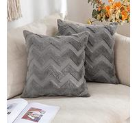 MIULEE Set of 2 Cushion Cover Wool Faux Fur Throw Pillow Case Wavy Fluffy Decorative Elegant With Plush Home Cushions for Sofa Bedroom Living Room Protector 50 x 50cm 20 x 20 Inch Dark Gray