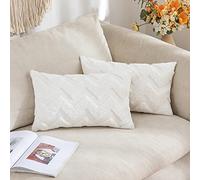 MIULEE Set of 2 Cushion Cover Wool Faux Fur Throw Pillow Case Wavy Fluffy Decorative Elegant With Plush Home Cushions for Sofa Bedroom Living Room Protector 40 x 60cm 16 x 24 Inch Milky