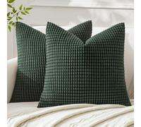 MIULEE Set of 2 Cushion Covers Cushions Decorative Corduroy 18x18 Inches, 45cm x 45cm Striped Solid Square Throw Pillow Cases for Sofa Couch Home Bedroom Dark Green