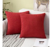 MIULEE Set of 2 Cushion Covers Cushions Decorative Corduroy 20x20 Inches, 50cm x 50cm Striped Solid Square Throw Pillow Cases for Sofa Couch Home Bedroom Red