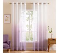 MIULEE Set of 2 Gradient Voile Curtains with Eyelets, Window Mosquito Net in Changed Polyester, Semi-Transparent Shade for Living Room, Bedroom, Office, 140 x 245 cm (W x H) Light Purple
