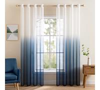 MIULEE Set of 2 Gradient Voile Curtains with Eyelets, Window Mosquito Net in Changed Polyester, Semi-Transparent Shade for Living Room, Bedroom, Office, 140 x 145 cm (W x H) Sea