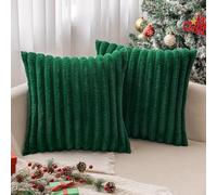 MIULEE Set of 2 Plush Velvet Cushion Covers Soft Christmas Modern Faux Fur Pillow Case Comfortable Smooth Washable Home Decorative for Living Room Bedroom Sofa 45 x 45 cm 18 x 18 Inch Dark Green