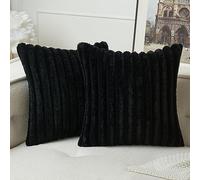 MIULEE Set of 2 Plush Velvet Cushion Covers Soft Modern Faux Fur Pillow Case Comfortable Smooth Washable Home Decorative Pillow Covers for Living Room Bedroom Sofa 40 x 40 cm 16 x 16 Inch Black