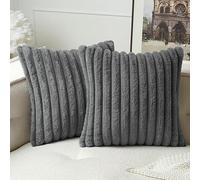 MIULEE Set of 2 Plush Velvet Cushion Covers Soft Modern Faux Fur Pillow Case Comfortable Smooth Washable Home Decorative Pillow Covers for Living Room Bedroom Sofa 45 x 45 cm 18 x 18 Inch Grey