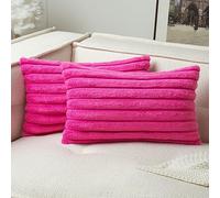 MIULEE Set of 2 Plush Velvet Cushion Covers Soft Modern Faux Fur Pillow Case Comfortable Smooth Washable Home Decorative Pillow Covers for Living Room Bedroom Sofa 30 x 50 cm 12 x 20 Inch Rose Red