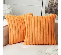 MIULEE Set of 2 Plush Velvet Cushion Covers Soft Modern Faux Fur Pillow Case Comfortable Smooth Washable Home Decorative Pillow Covers for Living Room Bedroom Sofa 45 x 45 cm 18 x 18 Inch Orange