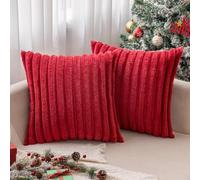 MIULEE Set of 2 Plush Velvet Cushion Covers Soft Modern Faux Fur Pillow Case Comfortable Smooth Washable Home Decorative for Living Room Bedroom Sofa 40 x 40 cm 16 x 16 Inch Red