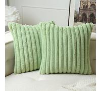 MIULEE Set of 2 Plush Velvet Cushion Covers Soft Modern Faux Fur Pillow Case Comfortable Washable Home Decorative Pillow Covers for Living Room Bedroom Sofa 40 x 40 cm 16 x 16 Inch Light Green